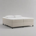 Letto matrimoniale boxspring beige 180 x 200 cm, altezza 55 cm, con 2 materassi e topper, rivestimento in poliestere