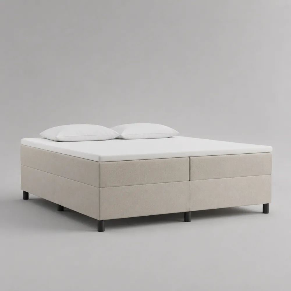 Letto matrimoniale boxspring beige 180 x 200 cm, altezza 55 cm, con 2 materassi e topper, rivestimento in poliestere