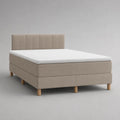 Letto matrimoniale boxspring rettangolare in tessuto beige con testiera, materasso e topper, 160 x 200 cm