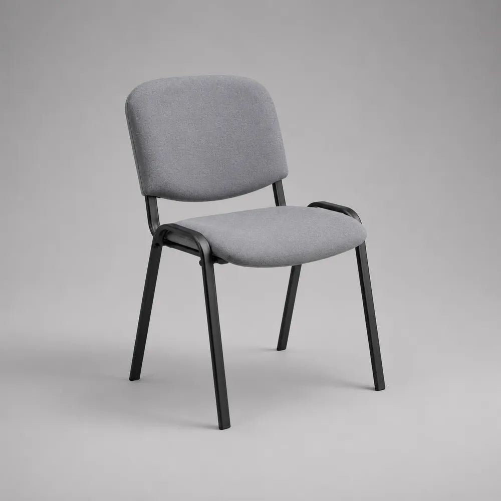 Sedia imbottita in tessuto grigio con telaio in acciaio nero, 53 x 58 x 82 cm