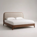 Letto matrimoniale 160 x 200 cm con rete, struttura in legno finitura noce e testiera imbottita beige