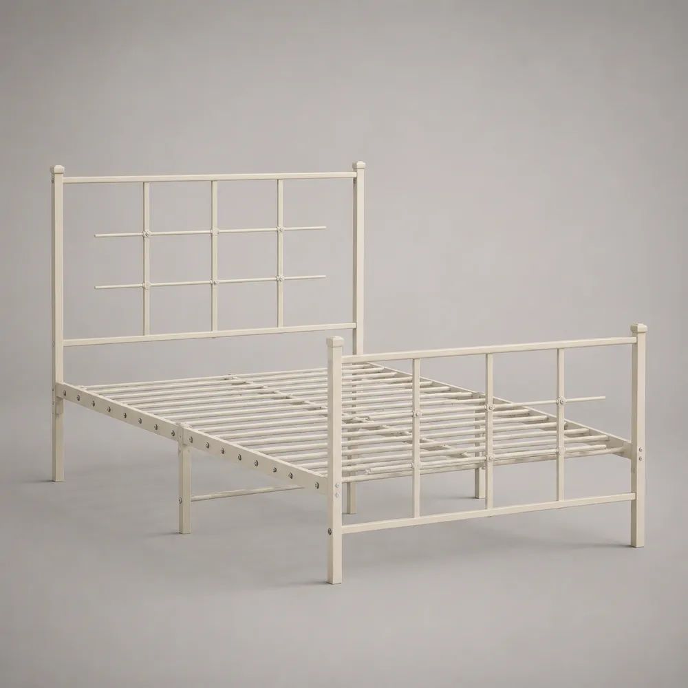 Letto una piazza e mezza in acciaio con rete integrata, bianco, 208 x 146 x 110 cm, per materasso 140 x 200 cm