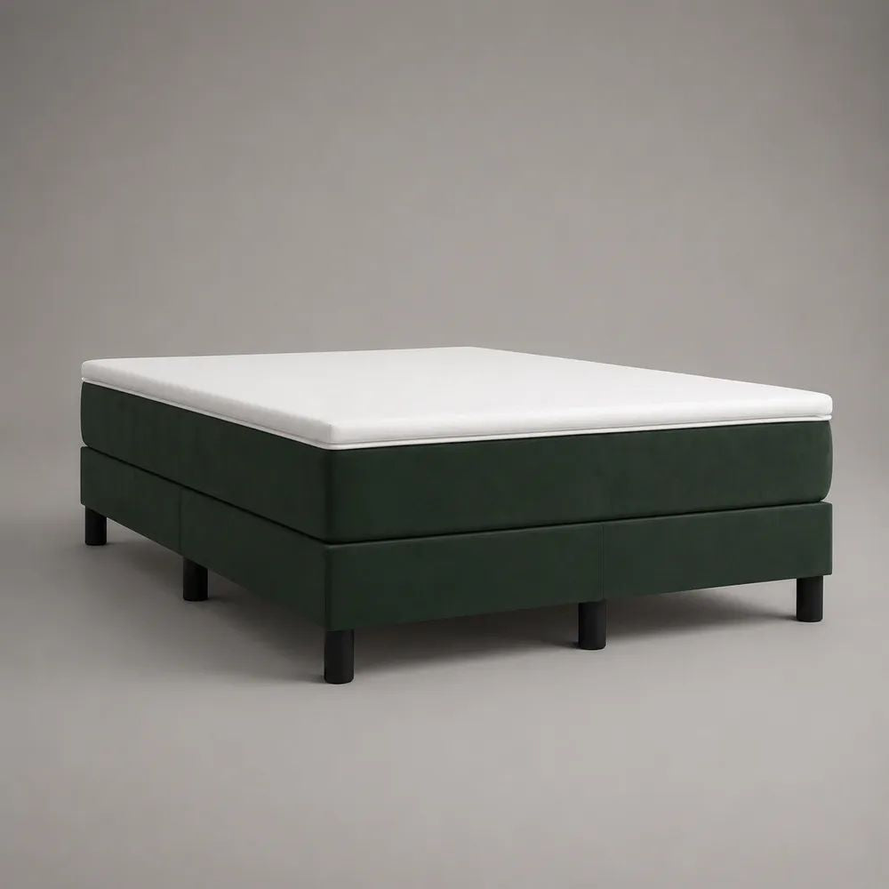 Letto boxspring matrimoniale verde scuro 160 x 200 cm con materasso a molle insacchettate e sovramaterasso bianco