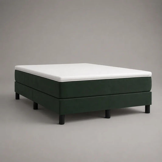 Letto boxspring matrimoniale verde scuro 160 x 200 cm con materasso a molle insacchettate e sovramaterasso bianco