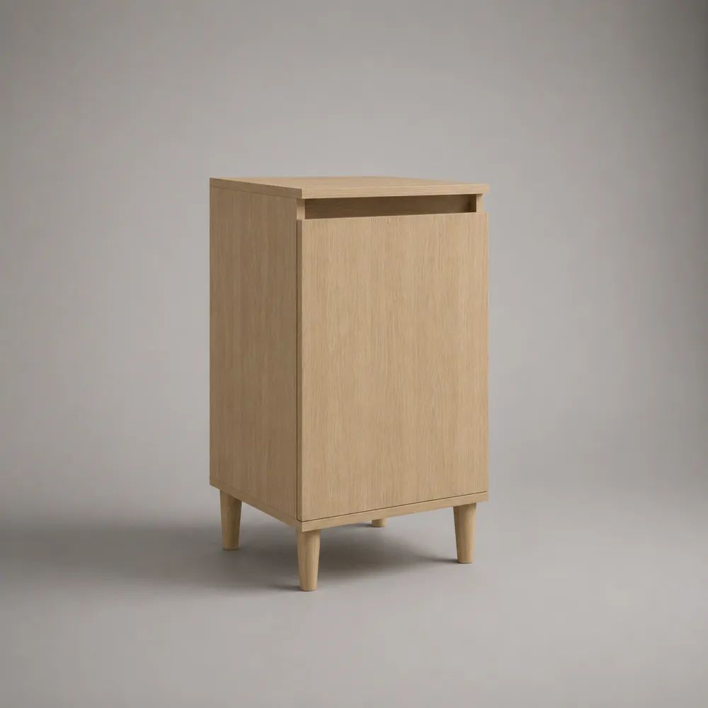 Comodino stretto rettangolare con anta in legno, rovere chiaro, 40 × 35 × 70 cm