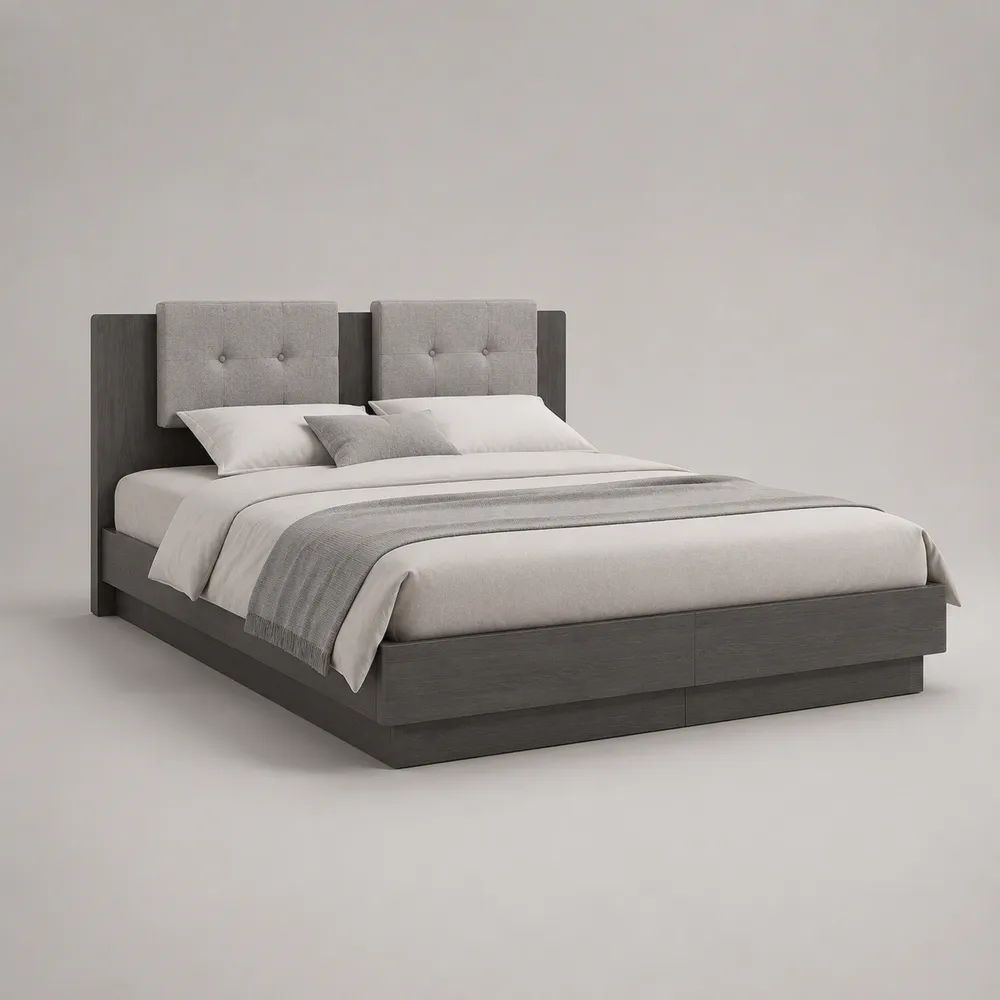 Letto matrimoniale 160 x 200 cm in legno con testiera imbottita in tessuto, grigio scuro e grigio chiaro, 170 x 210 x 120 cm