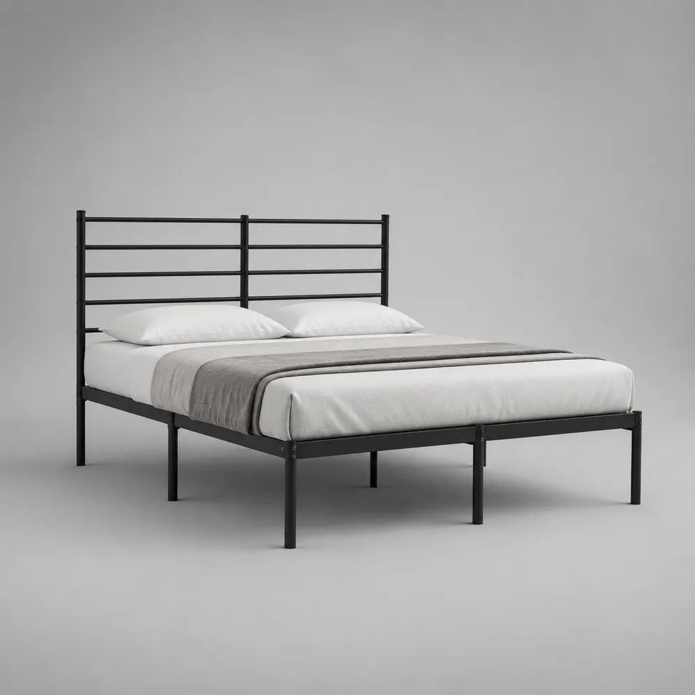Struttura letto matrimoniale in acciaio nero 166 x 208 x 110 cm con rete 160 x 200 cm