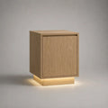 Comodino rettangolare in MDF impiallacciato rovere naturale con anta e luce LED, 45 x 40 x 60 cm