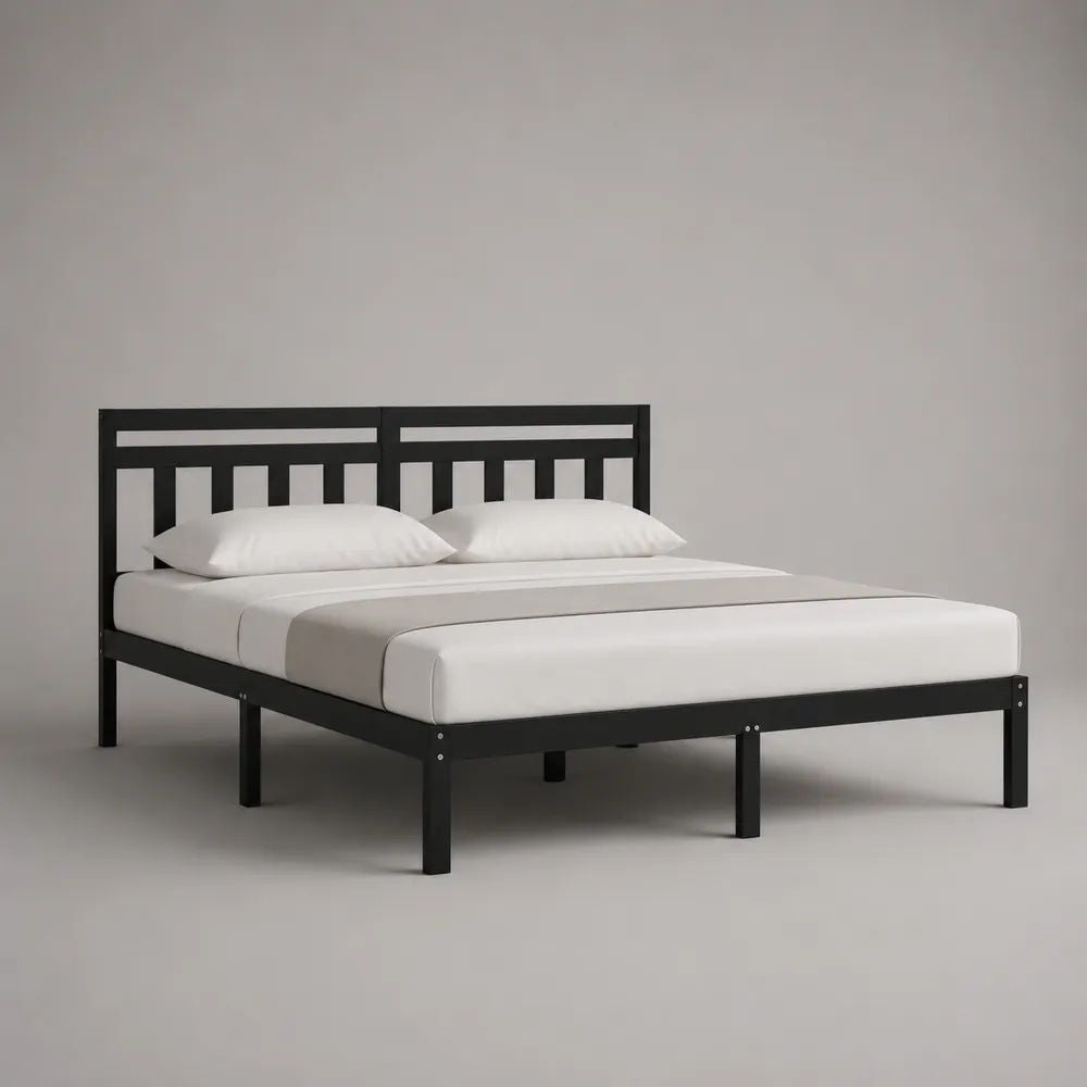 Letto matrimoniale in acciaio nero con testiera, per materasso 160 x 200 cm, dimensioni 205 x 162 x 100 cm
