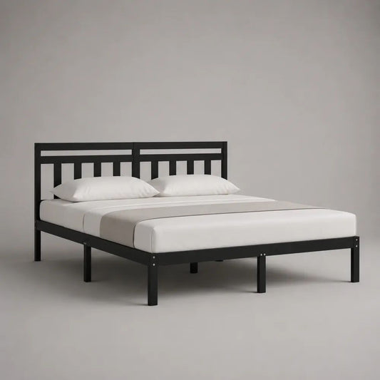 Letto matrimoniale in acciaio nero con testiera, per materasso 160 x 200 cm, dimensioni 205 x 162 x 100 cm