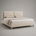 Letto matrimoniale imbottito beige in tessuto con rete a doghe, per materasso 160 x 200 cm, dimensioni 170 x 215 x 110 cm