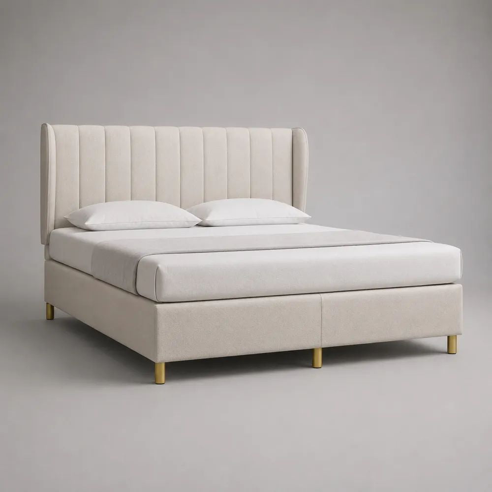 Letto matrimoniale imbottito 160 x 200 cm beige e oro con testiera a pannelli verticali