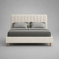 Letto matrimoniale imbottito 160 x 200 cm in tessuto bouclé bianco crema con testiera a pannelli e piedini color legno naturale