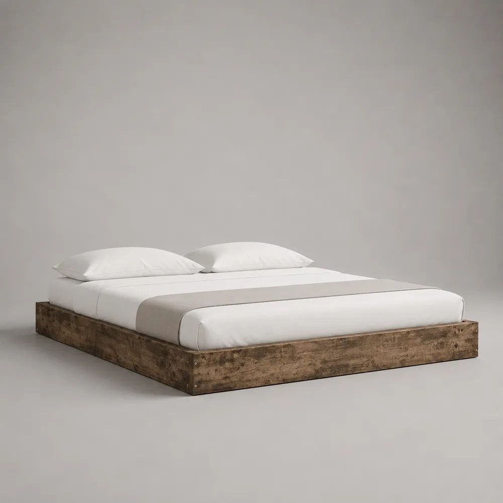 Letto matrimoniale basso 160 x 200 cm in legno marrone con base a piattaforma senza testiera