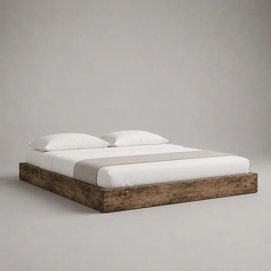 Letto matrimoniale basso 160 x 200 cm in legno marrone con base a piattaforma senza testiera
