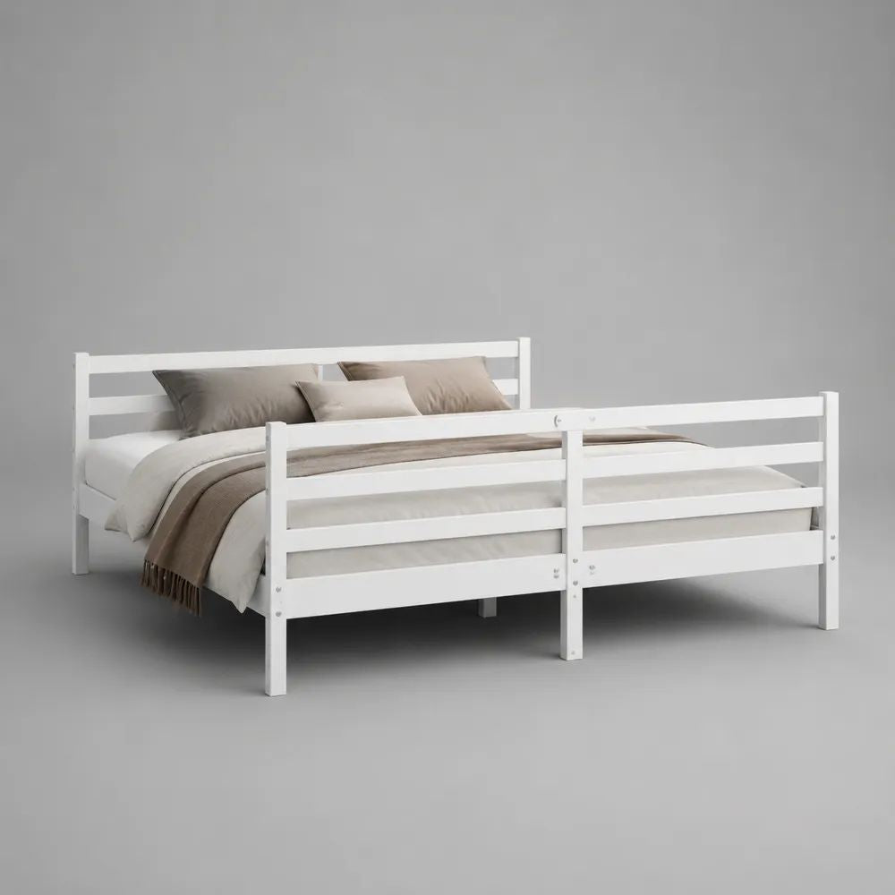 Letto matrimoniale con sponde bianco in pino massello, rete 160 x 200 cm, dimensioni 208 x 168 x 95 cm