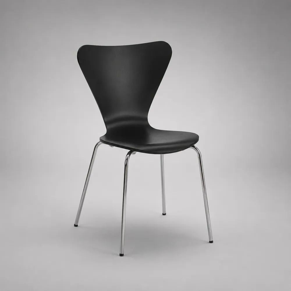 Sedia in multistrato curvato nero con gambe in acciaio cromato, 50 x 52 x 82 cm
