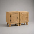 Set di 2 comodini in legno con anta, rovere naturale e nero, 40 x 35 x 55 cm