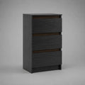 Comodino alto rettangolare nero in legno con 3 cassetti, 40 × 35 × 65 cm
