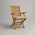 Sedia da giardino pieghevole con braccioli in legno massello di teak e cuscino beige, 58 × 68 × 110 cm, marrone naturale