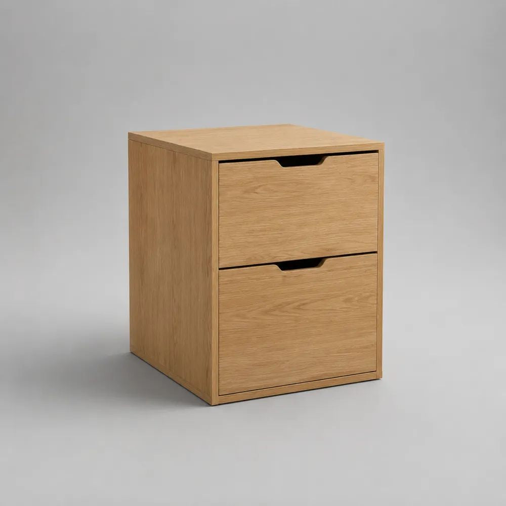 Comodino rettangolare in legno con 2 cassetti, rovere naturale, 40 × 40 × 55 cm