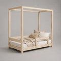 Letto a casetta per bambini 90 x 200 cm in legno con sponde e struttura a baldacchino, 208 x 98 x 180 cm, naturale