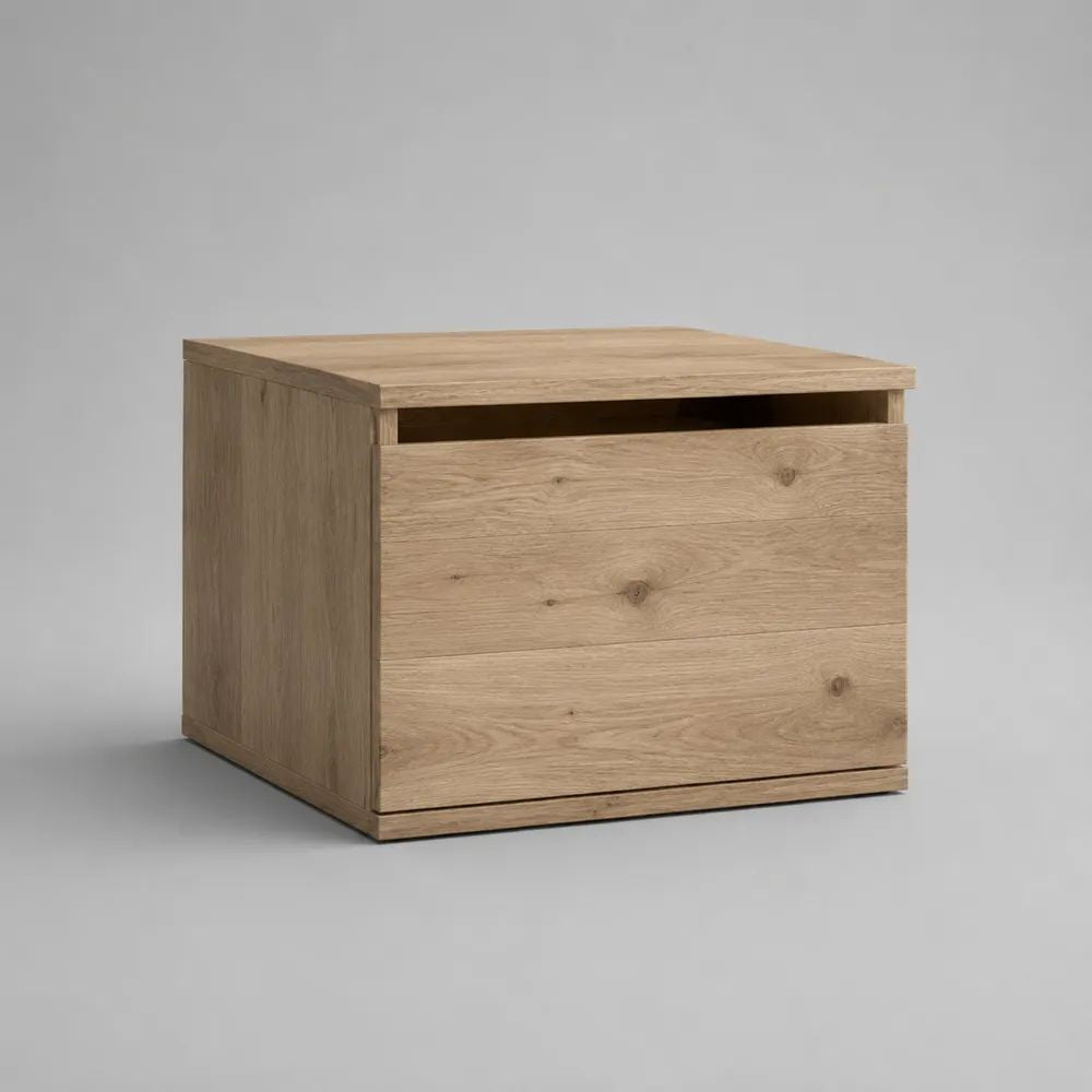 Comodino rettangolare in legno con 2 cassetti, rovere naturale, 45 x 40 x 45 cm