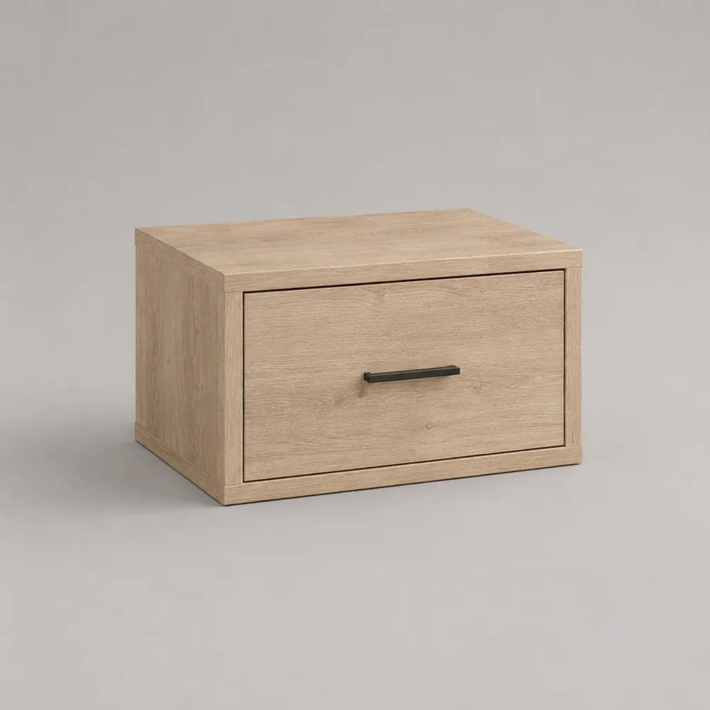 Comodino rettangolare in legno con 1 cassetto, rovere chiaro e nero, 50 x 40 x 40 cm