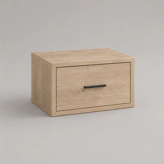 Comodino rettangolare in legno con 1 cassetto, rovere chiaro e nero, 50 x 40 x 40 cm